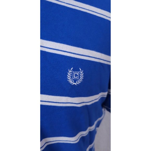 Chaps Large Blue White Stripe Short Sleeve Golf 2 Button Pullover Polo Shirt - Picture 3 of 11